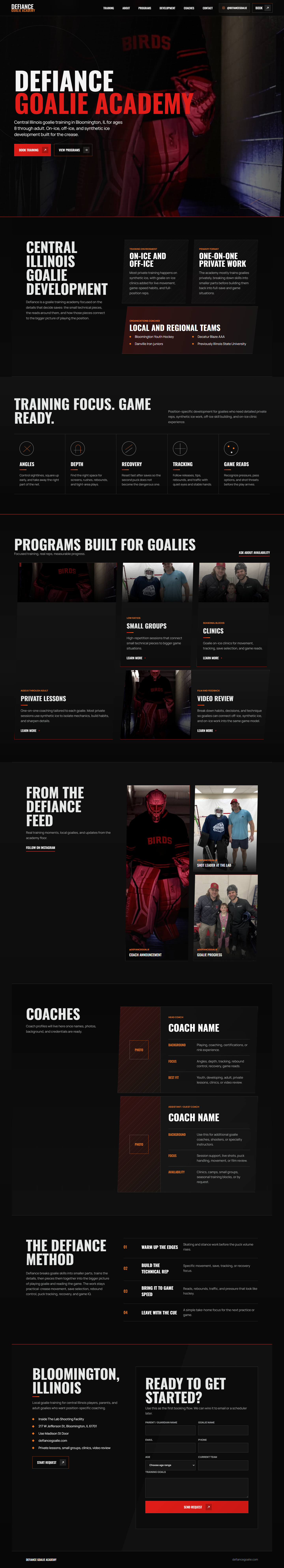 Defiance Goalie Academy website screenshot